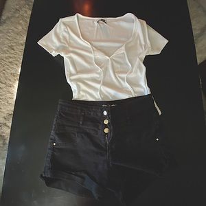 Black denim cuffed shorts